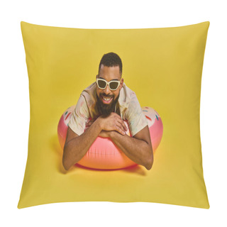 Personality  A Man Peacefully Reclines On Top Of An Inflatable Object, Floating Effortlessly On Serene Waters, Surrounded By A Tranquil Atmosphere. Pillow Covers