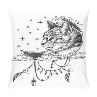 Personality  Vector Boho Cat Tattoo Or T-shirt Print Design Pillow Covers