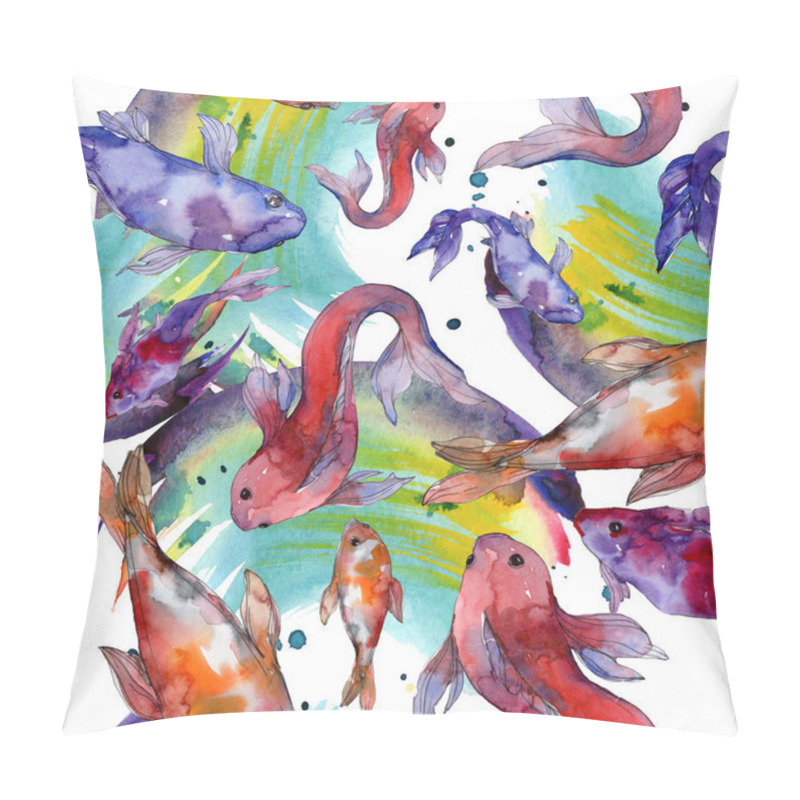 Personality  Aquatic fish set. Red sea and exotic fishes inside: Goldfish. Watercolor illustration set. Watercolour drawing fashion aquarelle. Seamless background pattern. Fabric wallpaper print texture. pillow covers
