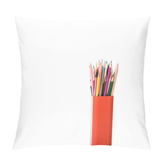 Personality  Pen Holder With Multicolored Pencils On White  Pillow Covers