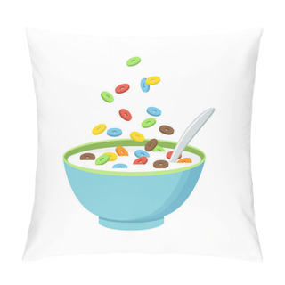 Personality  Cereal Bowl With Milk, Smoothie Isolated On White Background. Pillow Covers