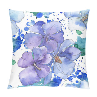 Personality  Blue Purple Flax Floral Botanical Flower. Wild Spring Leaf Isolated. Watercolor Illustration Set. Watercolour Drawing Fashion Aquarelle. Seamless Background Pattern. Fabric Wallpaper Print Texture. Pillow Covers