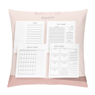Personality  Set Of Minimalist Abstract Planners. Daily, Weekly, Monthly Planner Template. Blank Printable Horizontal Notebook Page With Space For Notes And Goals. Pillow Covers