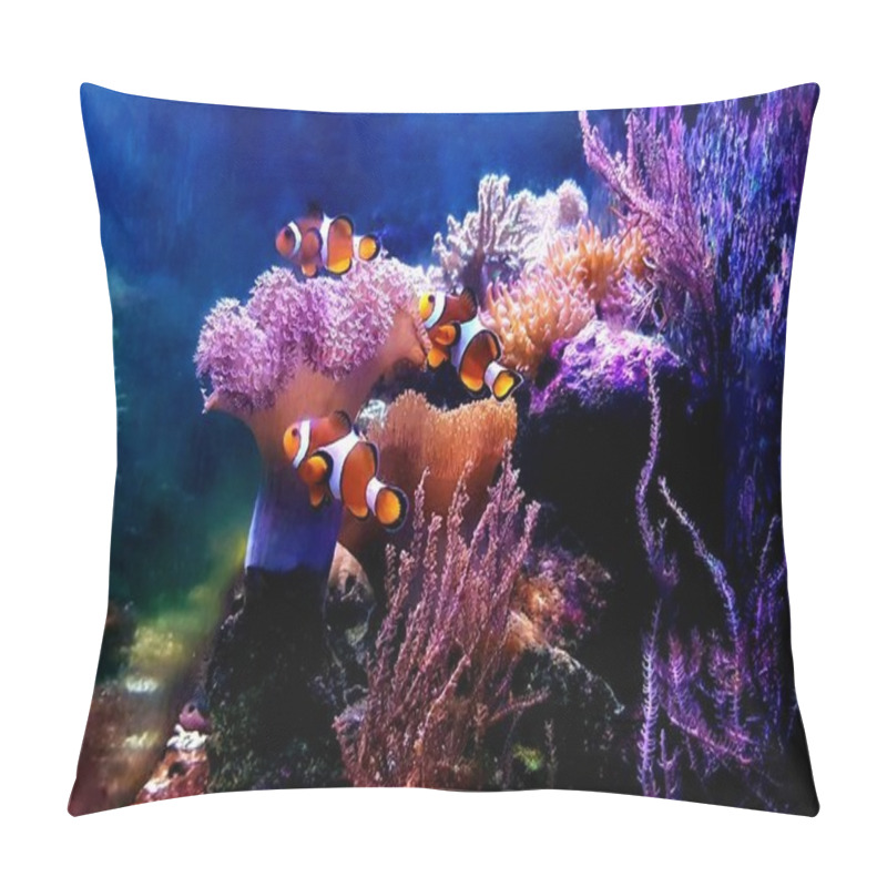 Personality  Group Of Marine Animals Isolated On Black Background (Fishes, Corals, Invertebrates) Pillow Covers