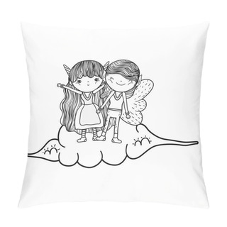 Personality  Cute Little Fairies Couple In The Clouds Pillow Covers