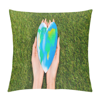 Personality  Cropped View Of Globe In Female Hands On Green, Earth Day Concept Pillow Covers