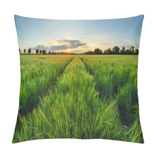 Personality  Sunset Over Wheat Field With Path Pillow Covers