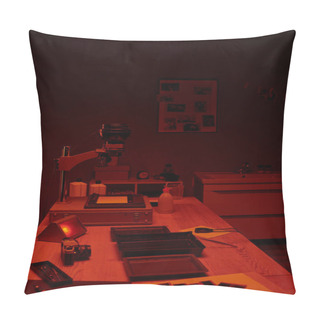 Personality  Vintage Darkroom Interior, Showcasing The Classic Process Of Film Development And Photography Art Pillow Covers