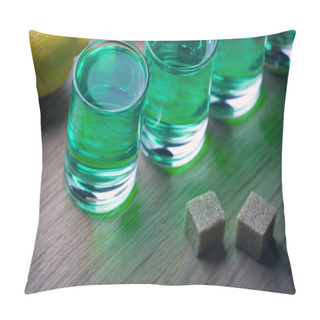 Personality  Absinthe Shot Glass Sugar Lemon Wooden Table  Pillow Covers