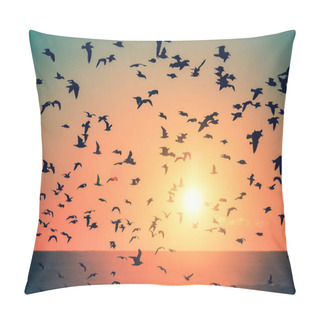 Personality  Silhouettes Of Birds At Sunset  Pillow Covers