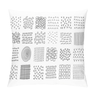 Personality  Set Of Scribble Abstract Doodle Textures Isolated On White Background. Freehand Inky Stripes, Zigzag Lines, Circles, Triangles, Hearts, Crosses, Squares, Ovals, Swirls, Dots. Pillow Covers