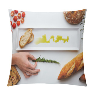 Personality  Composition With Bread, Olive Oil, Tomatoes Cherry, Pepper Pillow Covers