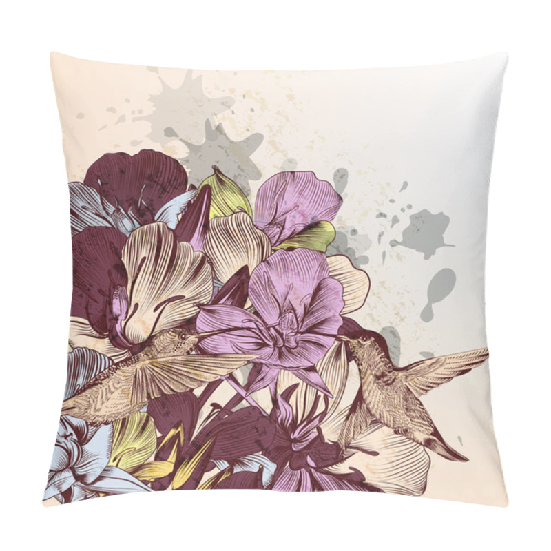 Personality  Flowers background with birds and hand drawn flowers in vintage  pillow covers