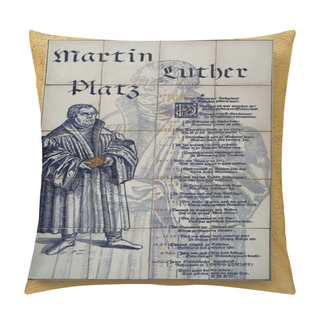 Personality  Vita Of Dr. Martin Luther On A Ceramic Mosaic, Selb, Upper Franconia, Bavaria, Germany, Europe Pillow Covers