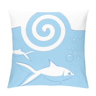 Personality  Vector Blue Background With Fishes. Pillow Covers