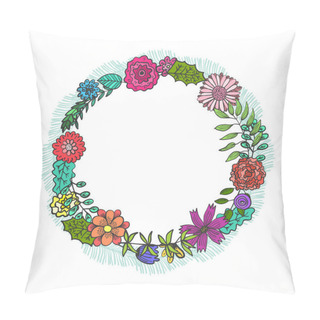 Personality  Round Frame With Color Doodle Flowers And Leaves Pillow Covers