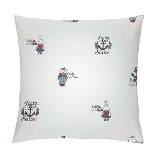 Personality Rabbit And Bear With Anchor Sailor Pattern Pillow Covers