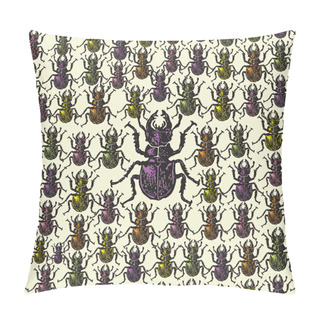 Personality  Vector Illustrated Seamless Stag-beetle Pattern Pillow Covers