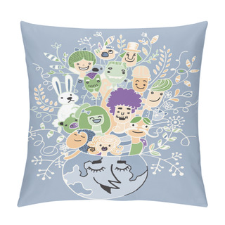 Personality  Population Of Our World , Drawing Style Pillow Covers