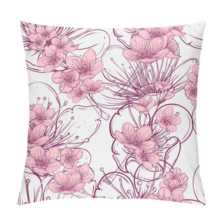 Personality  Seamless Pattern With Cherry Tree Blossom. Vintage Hand Drawn Vector Illustration In Sketch Style. Pillow Covers