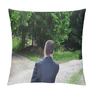 Personality  Businessman With A Choice Near The Forked Road Pillow Covers