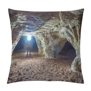 Personality  A Gallery Of Sandstone Cave Illuminated By Headlamp Counter Light Pillow Covers