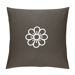 Personality  White Sign On A Black Background. Vector Line Art Outline Sign Of Chamomile Flower With Eight Petals Pillow Covers