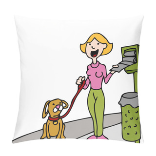 Personality  Using Pet Waste Bag Dispenser While Walking Dog Pillow Covers