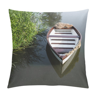 Personality  Wooden Boat Near Green Plants Near Lake Pillow Covers