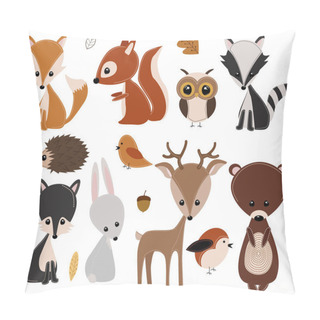 Personality  Set Of Isolated Forest Animals - Vector Illustration, Eps Pillow Covers