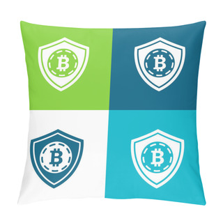 Personality  Bitcoin Safety Shield Symbol Flat Four Color Minimal Icon Set Pillow Covers