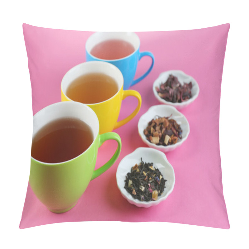 Personality  Assortment Of Tea On Color Background Pillow Covers