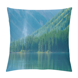 Personality  Ghostly Mountain Lake In Highlands At Early Morning. Beautiful Misty Mountains Reflected In Calm Clear Water Surface. Smoke Of Campfires. Amazing Atmospheric Foggy Landscape Of Majestic Nature. Pillow Covers