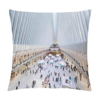 Personality  New York, USA - November 26, 2018 : The Oculus, Interior Of The White World Trade Center Station In Lower Manhattan Pillow Covers