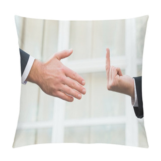 Personality  Businessman Showing Middle Finger To Partner Pillow Covers