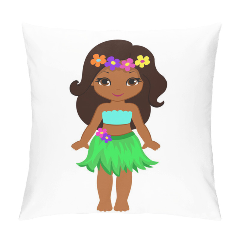 Personality  Cute Cartoon Girl In Traditional Hawaiian Dancer Costume. Pillow Covers