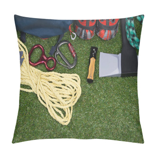 Personality  Sports Set For Extreme Sports, On Green Lawn, Ax, Rope, Carbines Pillow Covers