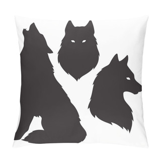 Personality  Set Of Wolf Silhouettes Isolated. Sticker, Print Or Tattoo Design Vector Illustration. Pagan Totem, Wiccan Familiar Spirit Art Pillow Covers
