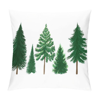 Personality    Christmas Trees Set. Cartoon Vector Illustration. Isolated Design Objects On A White Background. Clipart.  Pillow Covers