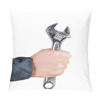 Personality  Man Holding Big Chrome Vanadium Spanner In The Hand Pillow Covers