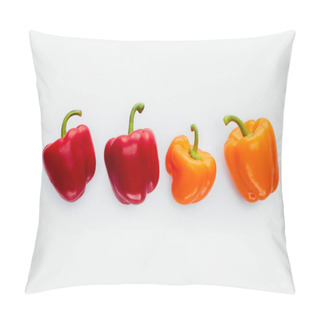 Personality  Top View Of Red And Orange Bell Peppers Isolated On White Pillow Covers