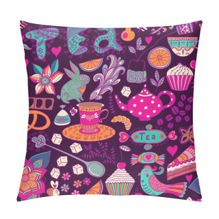 Personality  Tea,sweets Seamless Doodle Pattern. Copy That Square To The Side Pillow Covers
