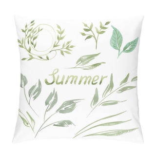 Personality  Set Of Green Watercolor Leaves Pillow Covers