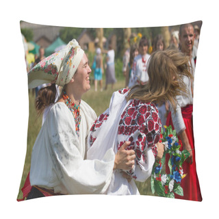 Personality  People Participate In The Celebration On The Ivan Kupala Holiday At The National Architecture And Household Museum In The Village Of Pirogovo In Kiev, Ukraine. July 7, 2013. Pillow Covers