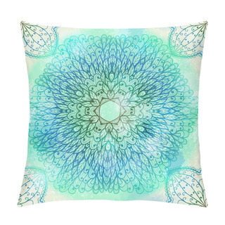 Personality  Hand Drawn Ethnic Circular Blue Winter Floral Doodle Ornament Pillow Covers
