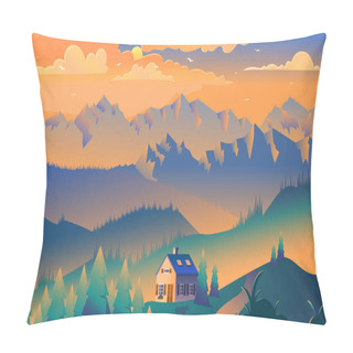 Personality  House In Mountains Minimalist Vector Illustration Pillow Covers