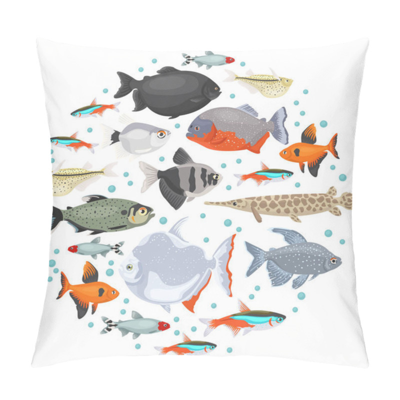 Personality  Freshwater aquarium fishes breeds icon set flat style isolated o pillow covers