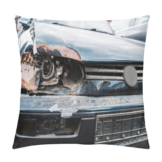 Personality  Selective Focus Of Damaged Headlight In Automobile After Car Accident  Pillow Covers