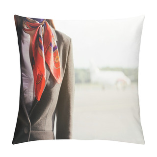 Personality  Stewardess On The Airfield. Place For Your Text. Pillow Covers