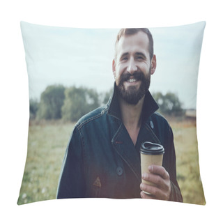 Personality  Man With Paper Cup Pillow Covers